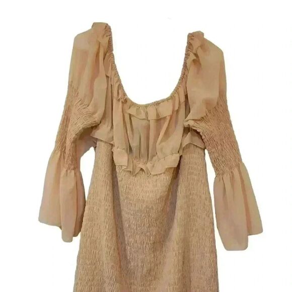 Pretty Little Thing Women's Stone Ivory Chiffon Shirred Body Con Dress NEW - Picture 10 of 16